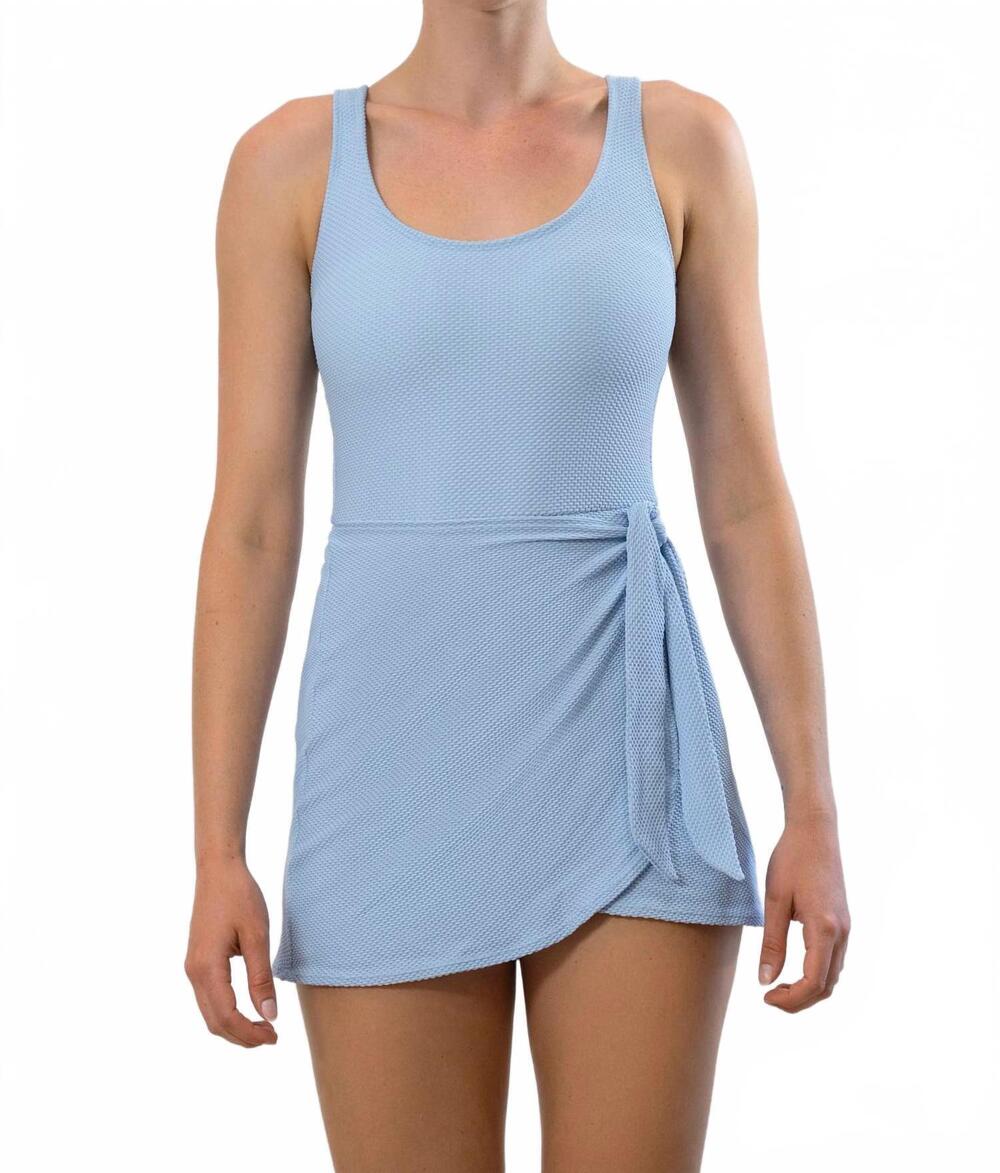 NEW HERMOZA manuela one-piece wrap swim dress in powder blue